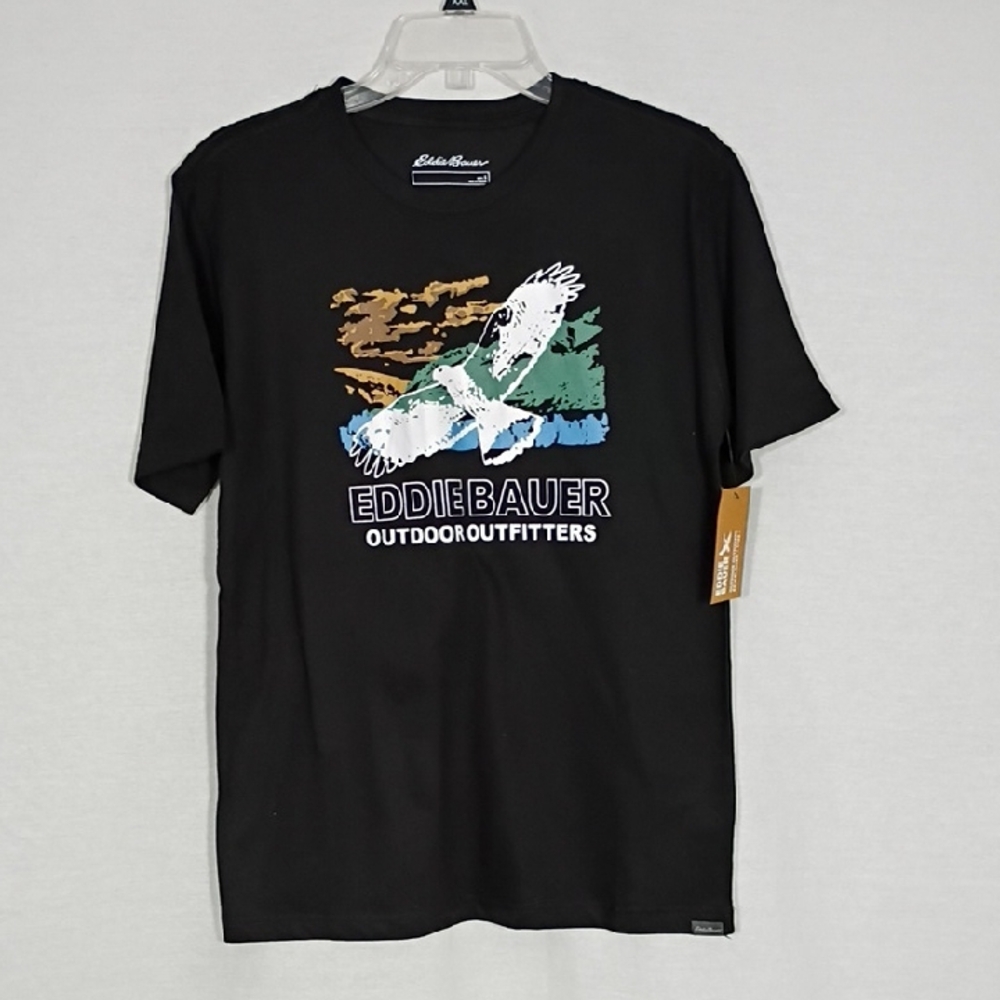NWT Eddie Bauer Black Soaring Hawk Graphic Print Short Sleeve Tee Mens Sz Small